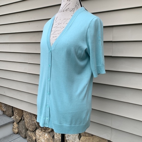 Talbots Short Sleeve Cardigan Sweater - Seafoam - Picture 3 of 11